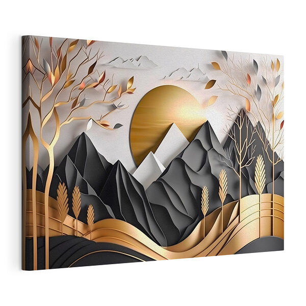Abstract landschap met bergen en bomen Canvas Schilderijen Abstract landschap met bergen en bomen