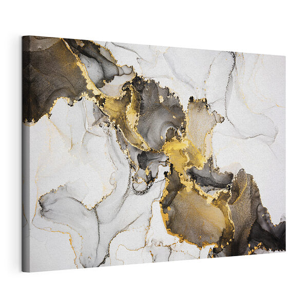 Canvas Schilderijen Abstract zwart en geel marmerpatroon