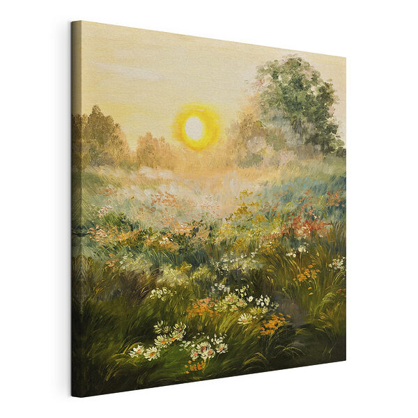Schilderij van een bloemenveld Canvas Schilderijen Schilderij van een bloemenveld