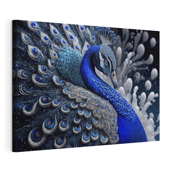 Canvas Schilderijen Blauwe en zilveren pauw