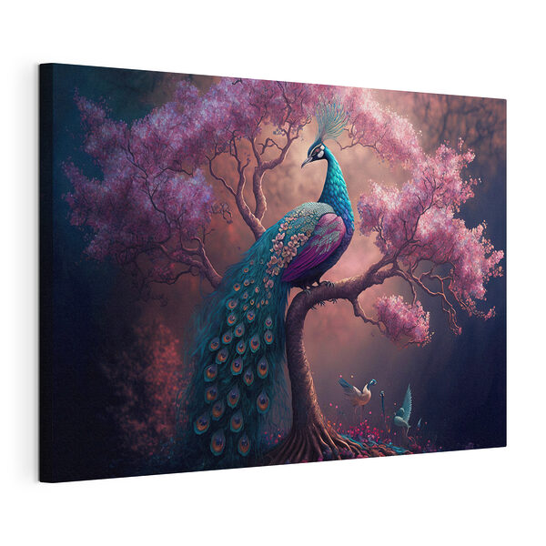 Kleurrijke pauw op een boomtak Canvas Schilderijen Kleurrijke pauw op een boomtak