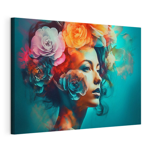 Canvas Schilderijen Vrouw met bloemen in haar haar