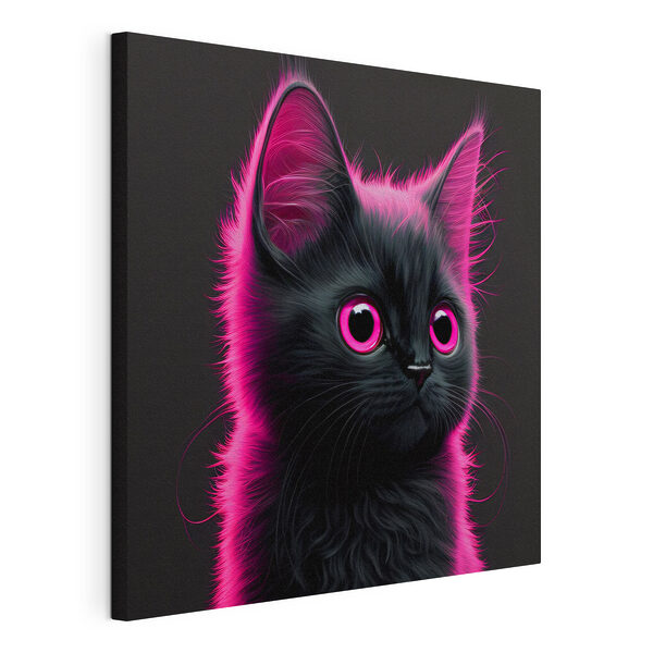 Zwarte kat met roze haar Canvas Schilderijen Zwarte kat met roze haar