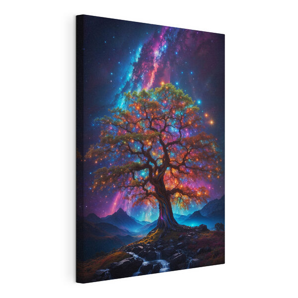 Boom met kleurrijke lichtjes Canvas Schilderijen Boom met kleurrijke lichtjes