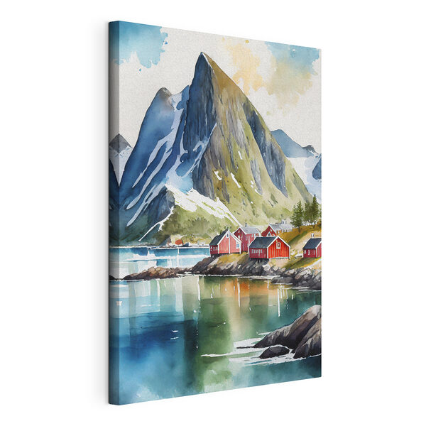 Rood en wit gebouw met zwart dak Canvas Schilderijen Rood en wit gebouw met zwart dak