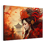 Canvas Schilderijen Vrouw met lang haar en rode bloemen in haar haar