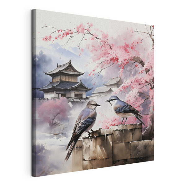 Canvas Schilderijen Vogel zittend op een muur