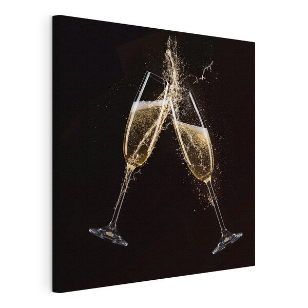 Klotsend glas champagne Canvas Schilderijen Klotsend glas champagne
