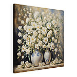 Canvas Schilderijen Witte bloemen in elegante blauwe vazen