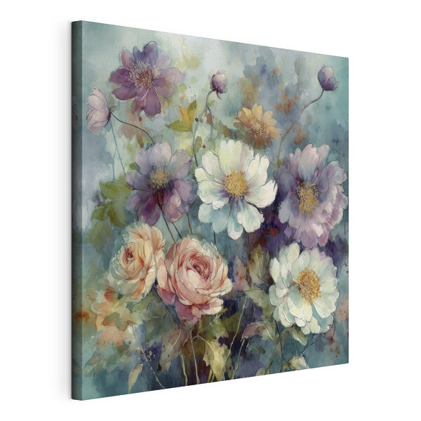 Levendige bloesems in aquarel harmonie Canvas Schilderijen Levendige bloesems in aquarel harmonie