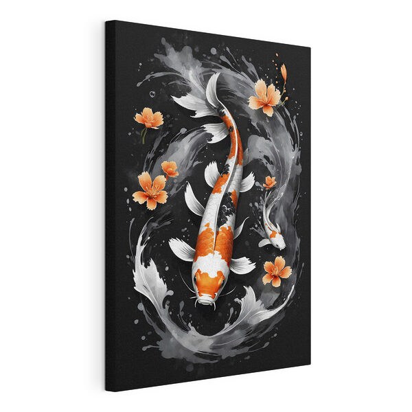 Canvas Schilderijen Koivissen zwemmen met oranjebloesems