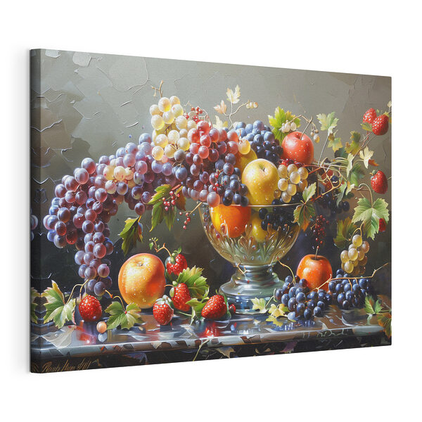 Overvloedig fruit in kristallen schaal Canvas Schilderijen Overvloedig fruit in kristallen schaal