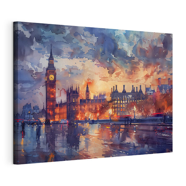 Canvas Schilderijen Big Ben bij schemering, aquarel tafereel