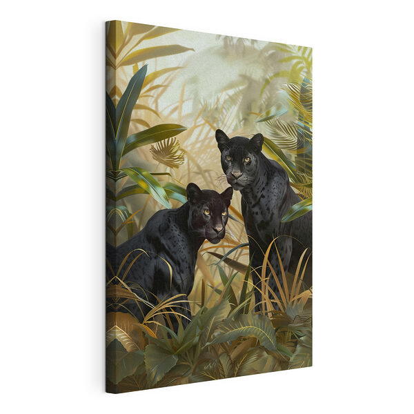 Canvas Schilderijen Zwarte panter met gele ogen