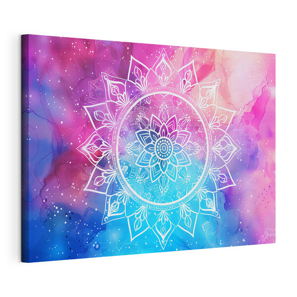 Canvas Schilderijen Witte mandala op een kleurrijke achtergrond
