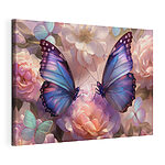 Canvas Schilderijen Vlinders dansen tussen pastelkleurige bloemen