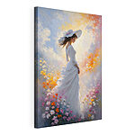 Canvas Schilderijen Vrouw in witte jurk tussen bloemen
