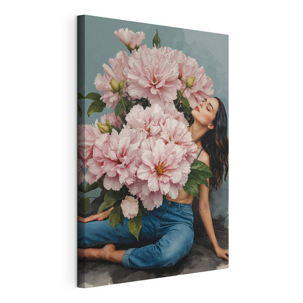 Canvas Schilderijen Serene schoonheid tussen bloeiende pioenen