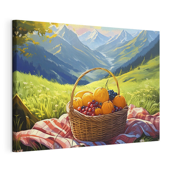 Fruitmand op een deken Canvas Schilderijen Fruitmand op een deken