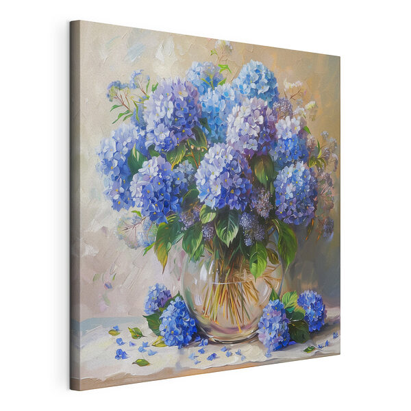 Canvas Schilderijen Schilderij van bloemen in een glazen schaal