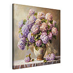 Canvas Schilderijen Boeket van pastelkleurige hortensia's in vaas