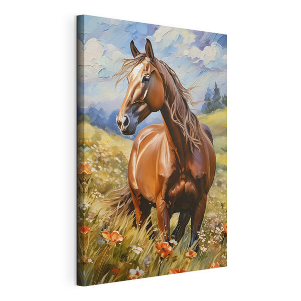 Majestueus paard in levendige weide Canvas Schilderijen Majestueus paard in levendige weide