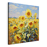 Canvas Schilderijen Schilderij van zonnebloemen in een veld