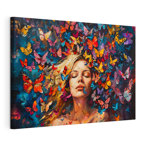 Canvas Schilderijen Schilderij van een vrouw met vlinders