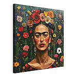 Canvas Schilderijen Kleurrijk portret met bloemenachtergrond