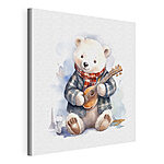 Canvas Schilderijen Aquarel van een teddybeer met een gitaar