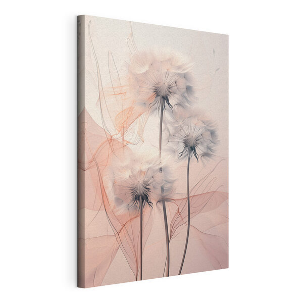 Canvas Schilderijen Groep paardenbloemen met witte en oranje lijnen