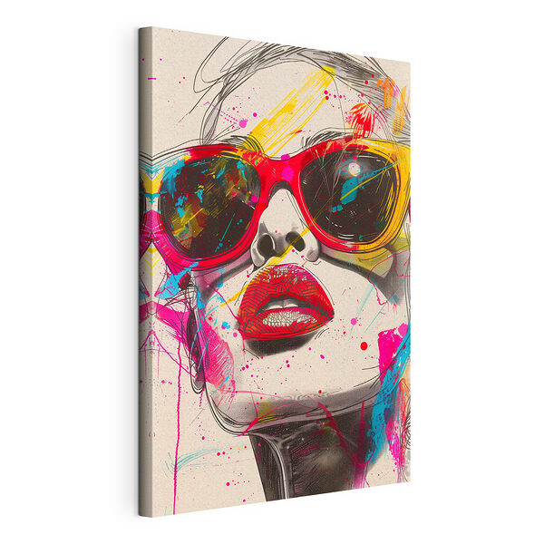 Canvas Schilderijen Vrouw met zonnebril en lippen