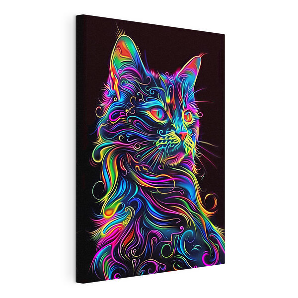 Canvas Schilderijen Kleurrijke kat met zwarte achtergrond