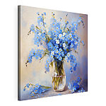 Canvas Schilderijen Schilderij van blauwe bloemen in een vaas