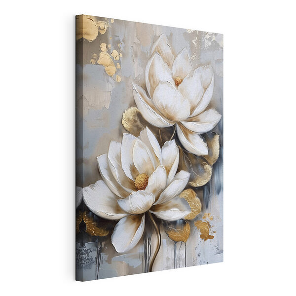 Schilderij van bloemen op een grijze achtergrond Canvas Schilderijen Schilderij van bloemen op een grijze achtergrond