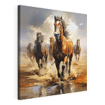 Canvas Schilderijen Groep paarden loopt door water