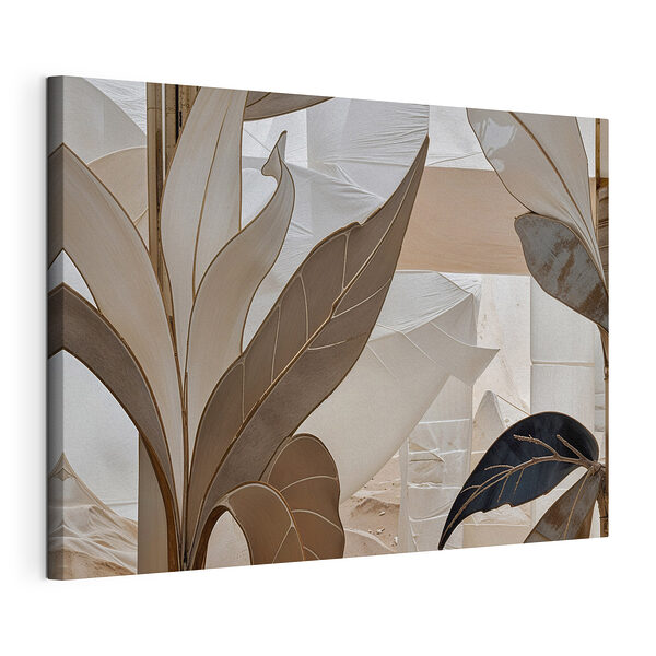 Canvas Schilderijen Abstracte bladeren in metallic tinten