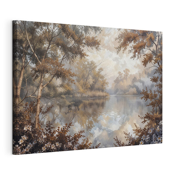 Rivier met bomen en struiken Canvas Schilderijen Rivier met bomen en struiken