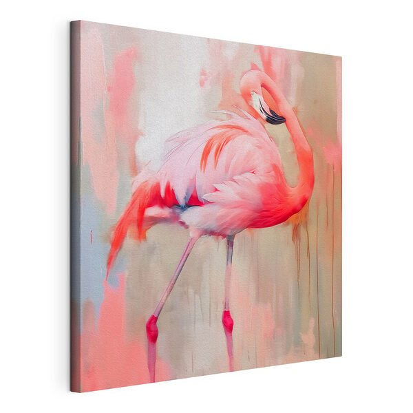 Roze flamingo met lange poten Canvas Schilderijen Roze flamingo met lange poten
