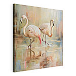 Canvas Schilderijen Twee flamingo's lopen op water