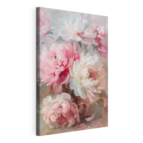 Canvas Schilderijen Schilderij van roze en witte bloemen