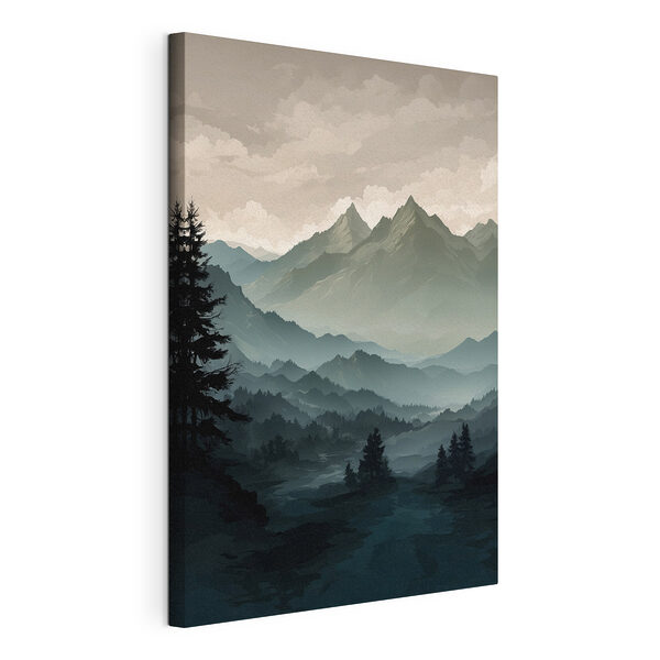Landschap van bergen en bomen Canvas Schilderijen Landschap van bergen en bomen