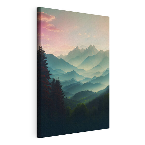 Bergketen met bomen en wolken Canvas Schilderijen Bergketen met bomen en wolken