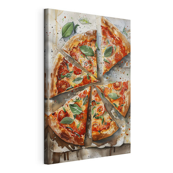 Pizza met tomaten en basilicum Canvas Schilderijen Pizza met tomaten en basilicum