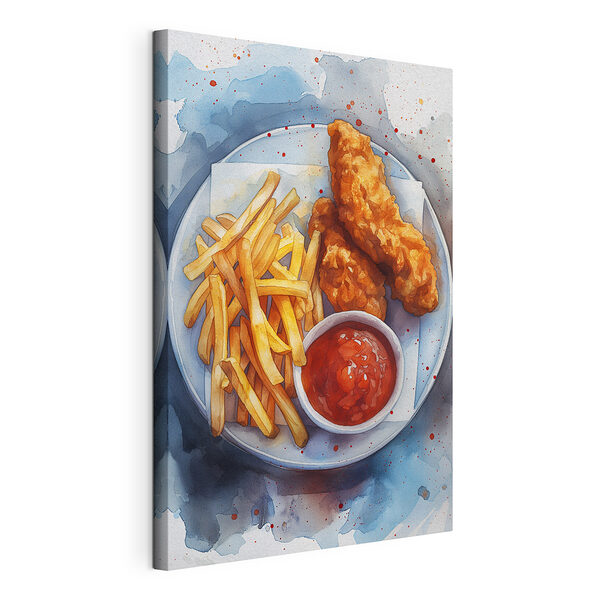 Bordje kipreepjes en friet Canvas Schilderijen Bordje kipreepjes en friet