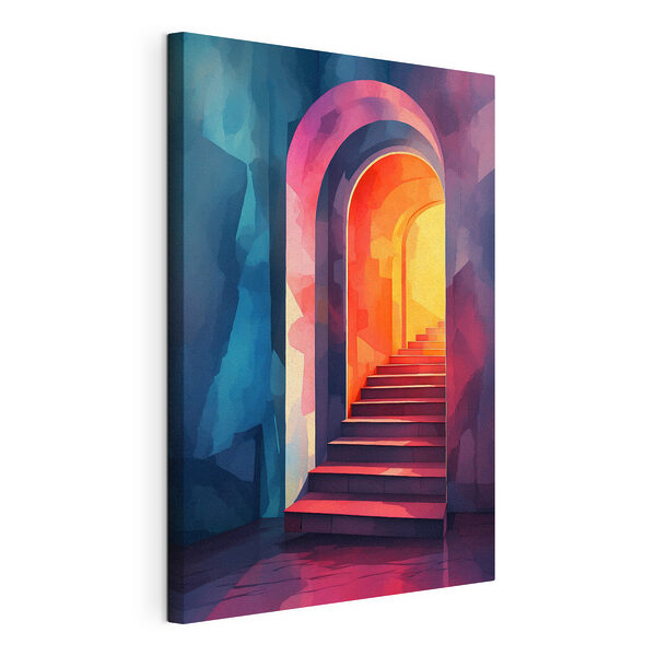 Canvas Schilderijen Kleurrijke hal met trap