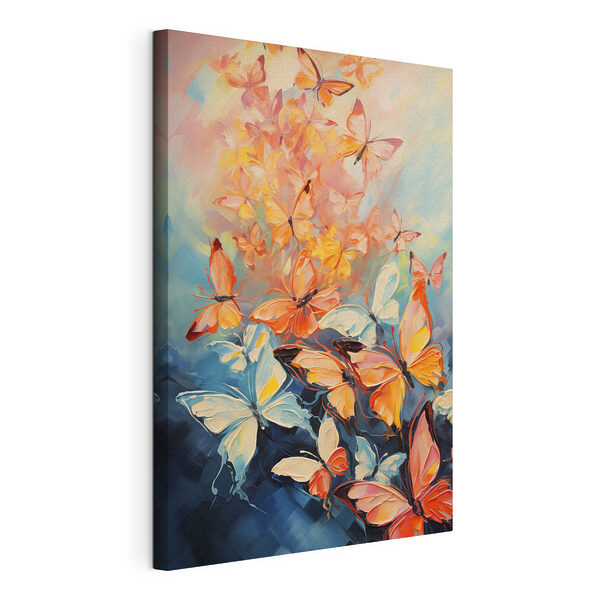 Groep vlinders op blauwe achtergrond Canvas Schilderijen Groep vlinders op blauwe achtergrond