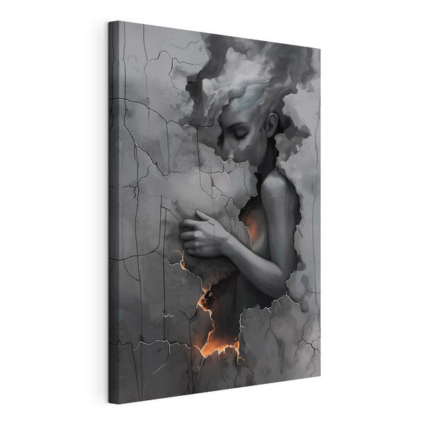 Vrouw met haar gezicht in een muur Canvas Schilderijen Vrouw met haar gezicht in een muur
