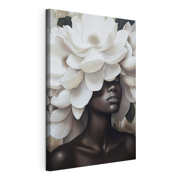 Canvas Schilderijen Vrouw met witte bloemen op haar hoofd