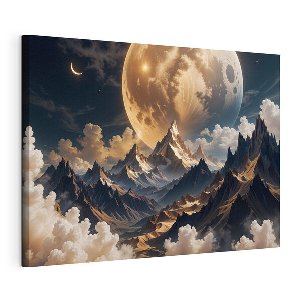 Canvas Schilderijen Maan boven bergen en wolken